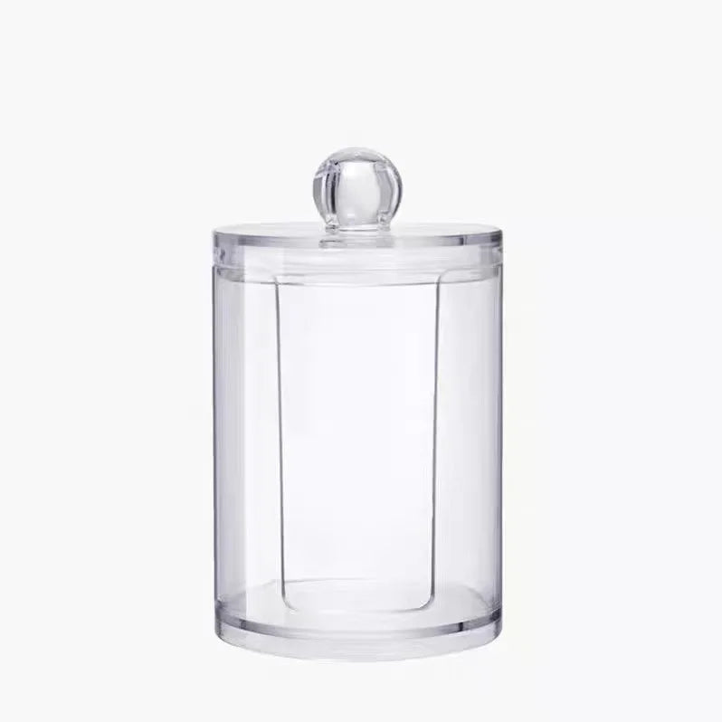Acrylic Storage Box Bathroom Jar Makeup Organizer Cotton Round Pad Holder Cotton Swab Box Qtip Holder Dispenser with Bamboo Lid