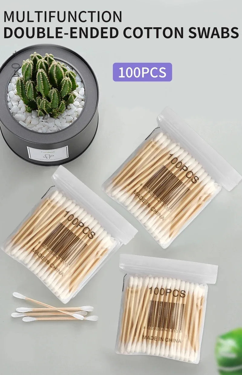 500/1000pcs Double-Headed Wood Cotton Swabs for Nose & Ear Cleaning Women's Makeup Tools Lipstick Remover Cotton Tip Sticks