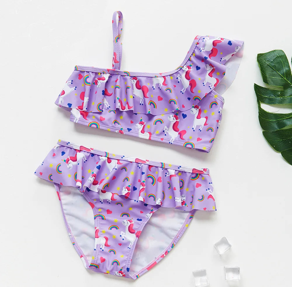 Kids Rainbow Bikini Set – Girls Two-Piece Flounce Swimsuit (Ages 2–10)