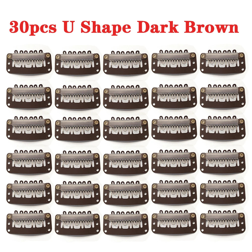 U/T Shape 30Pcs/Lot Clip In Hair Extension Wig Clips For Human Hair Bangs Snap Hair Clips For Extensions Metal Comb For Closure