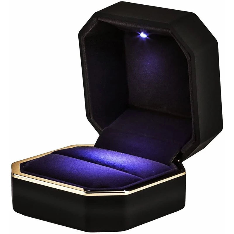 1 Pcs LED Jewelry Ring Box Luxury Velvet Rubber Necklace Pendant Gifts Display With Light For Proposal Engagement Wedding 2030