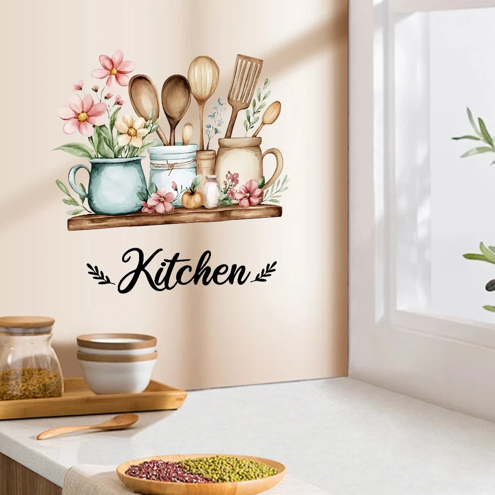 Kitchen Utensils Wall Sticker | Self-Adhesive PVC Waterproof Decal | Creative Home Decor Art for Kitchen & Dining Room
