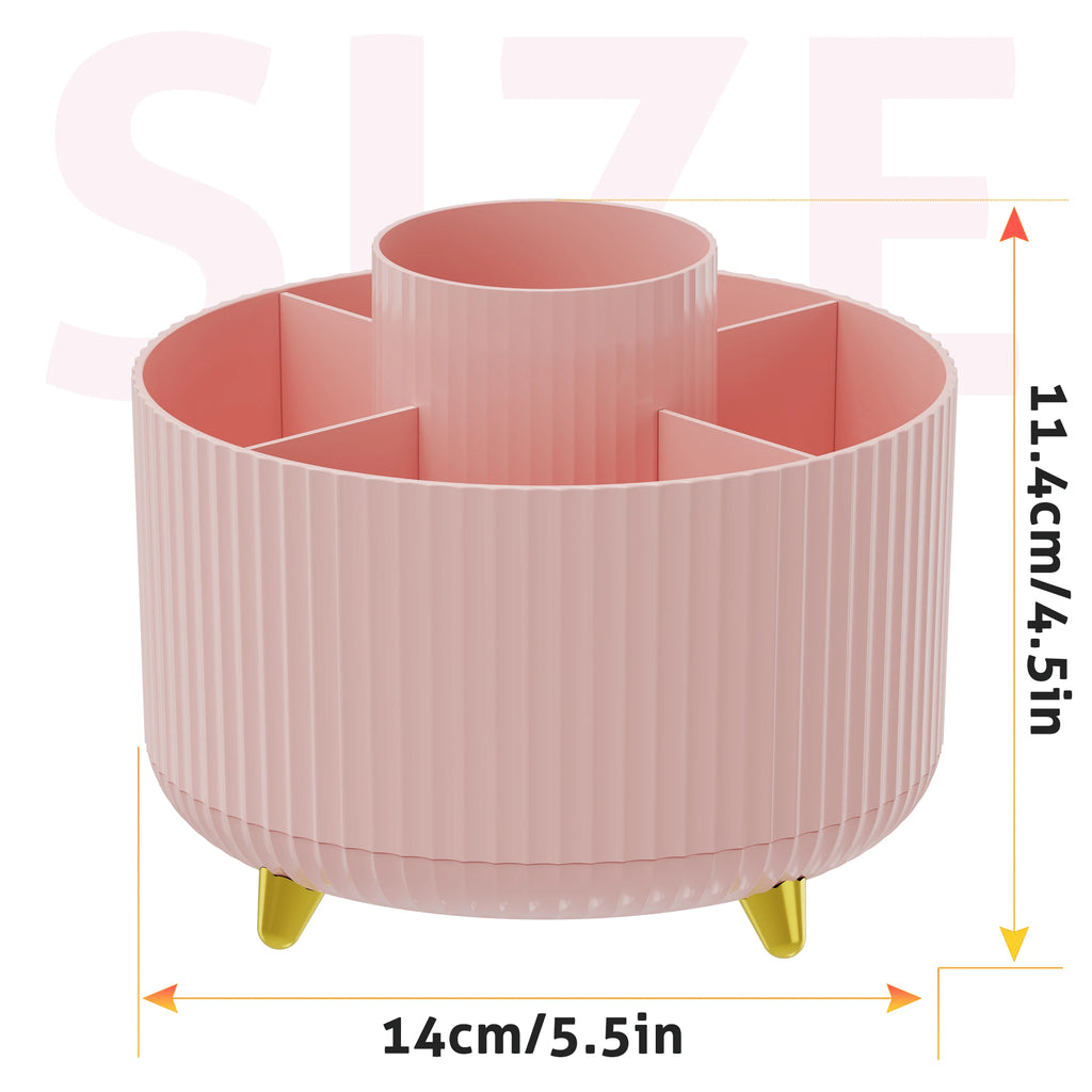 360° Rotating Makeup Organizer - 1pc Plastic Cosmetic Storage with 5 Compartments - Multi-Functional Holder for Brushes