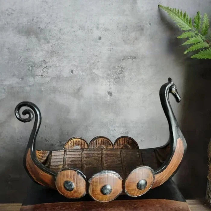Nordic Viking Ship Resin Ornament | Retro Dragon Head Longship Desktop Decor | Antique Nautical Home Decoration Gift