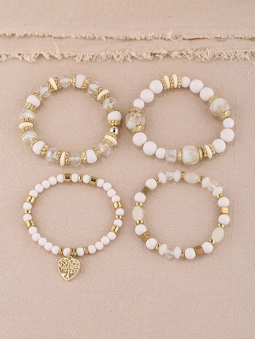 New Acrylic Beads Chain Bracelet Set For Women Tree Of Life Charm Elastic Bangle Female Bohemian Jewelry Accessories