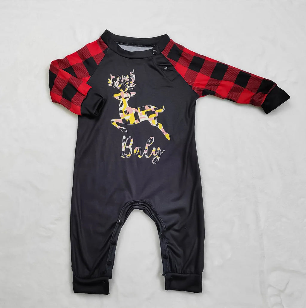 2025 Festive Christmas Reindeer Family Pajamas, Plaid Matching Sleepwear Set, Long Sleeve Outfit for Christmas Family Pajamas