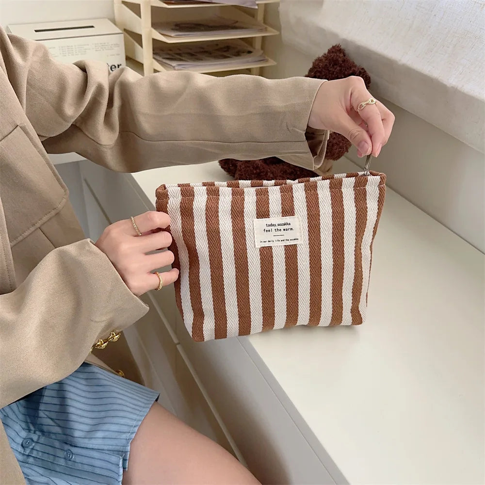 Stripe Cosmetic Bag Waterproof Women Cosmetic Bag Small Bag Storage Makeup Case,Travelling Pouch Organizer for Lady
