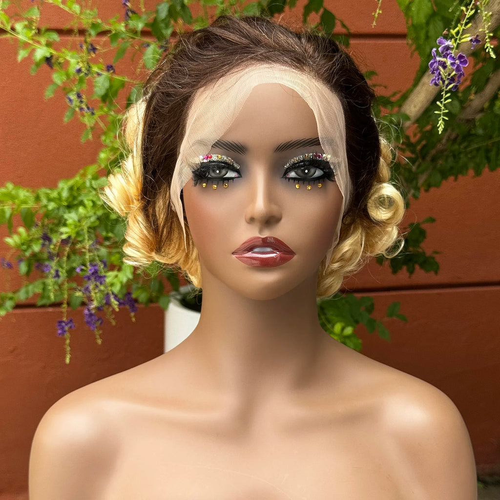 13x4 Transparent Lace Frontal Wig 250% Density Short Bob Loose Wave Human Hair Wigs Bouncy Curly Hair Wigs for Black Women