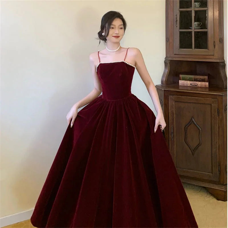 Velvet Dress Hepburn Long Skirt Women Clothing Party Dresses Vestido Dress