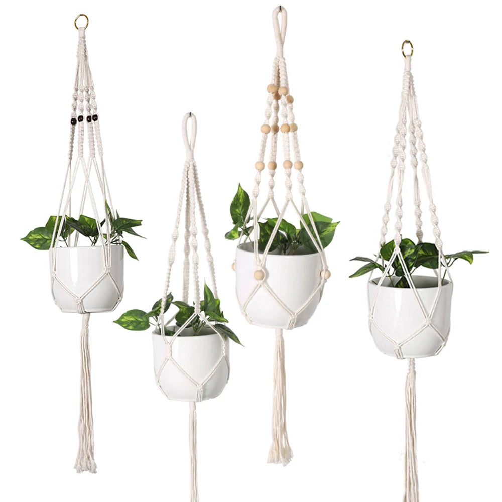 Garden Plant Hanging Basket Cotton Rope Hanger Plant Flower Basket Pot Planter Hanger Handmade Macrame Pot Pocket Home Decor 1pc