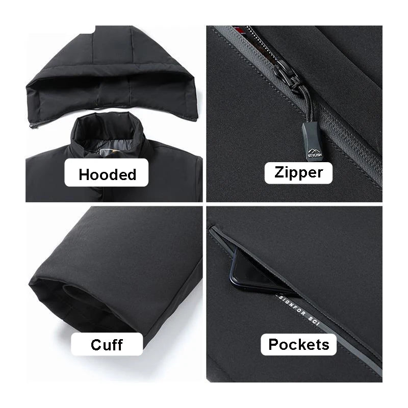 Men's Hooded Fleece-Lined Winter Parka – Korean Style Zip Jacket with Pockets