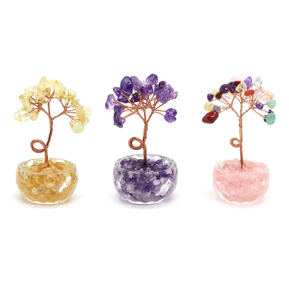 Crystal Money Tree | Natural Gemstone Healing Stone Feng Shui Decor | Copper Wire Wrapped | 1, 5 or 10 Pack