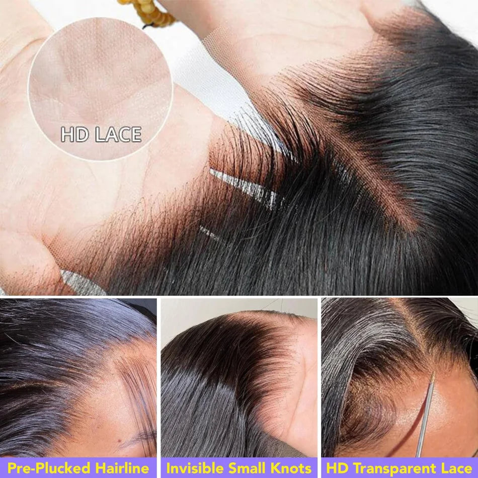 Straight Hd Lace Wig 13X6 Human Hair 40 Inch Lace Front Wig 13X4 Lace Frontal Wig 250 Density Brazilian Hair Natural Black Color