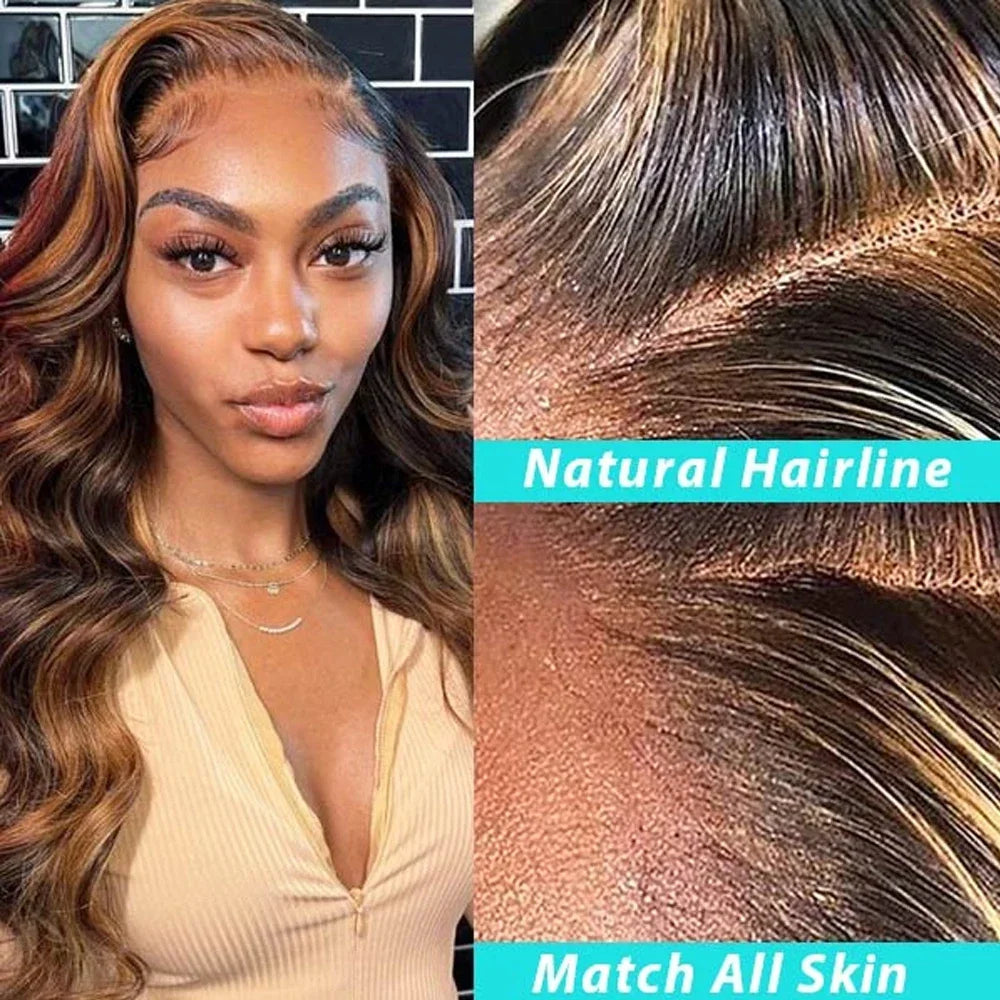 13X6 Body Wave Synthetic Lace Front Wigs For Black Women Honey Blonde Highlight Body Wavy Lace Wigs Heat Resistant Cosplay Wig