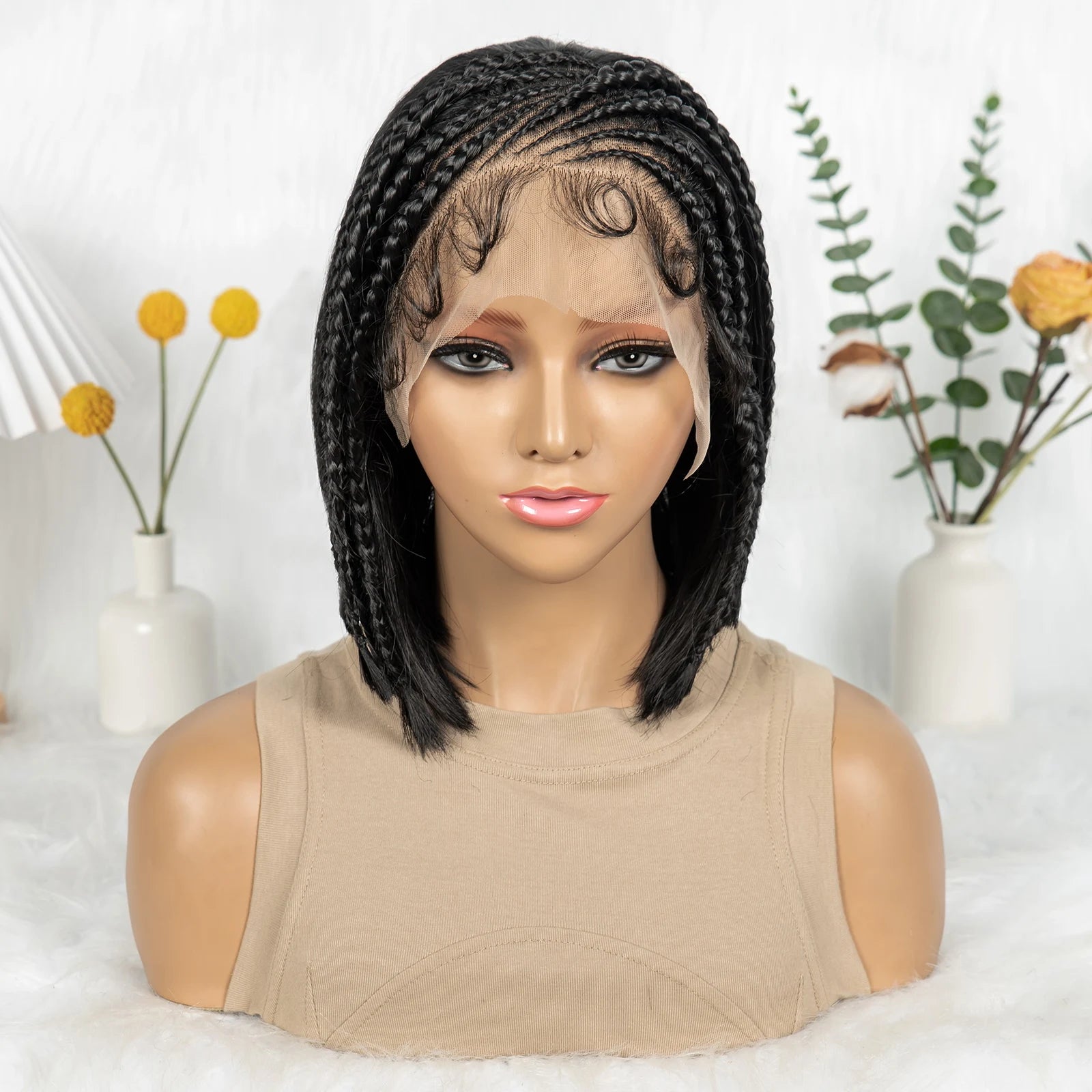 Synthetic Cornrow Braided Wigs Straight 13x4 Lace Frontal Wig With Baby Hair Partition Design With Braided For Black Women
