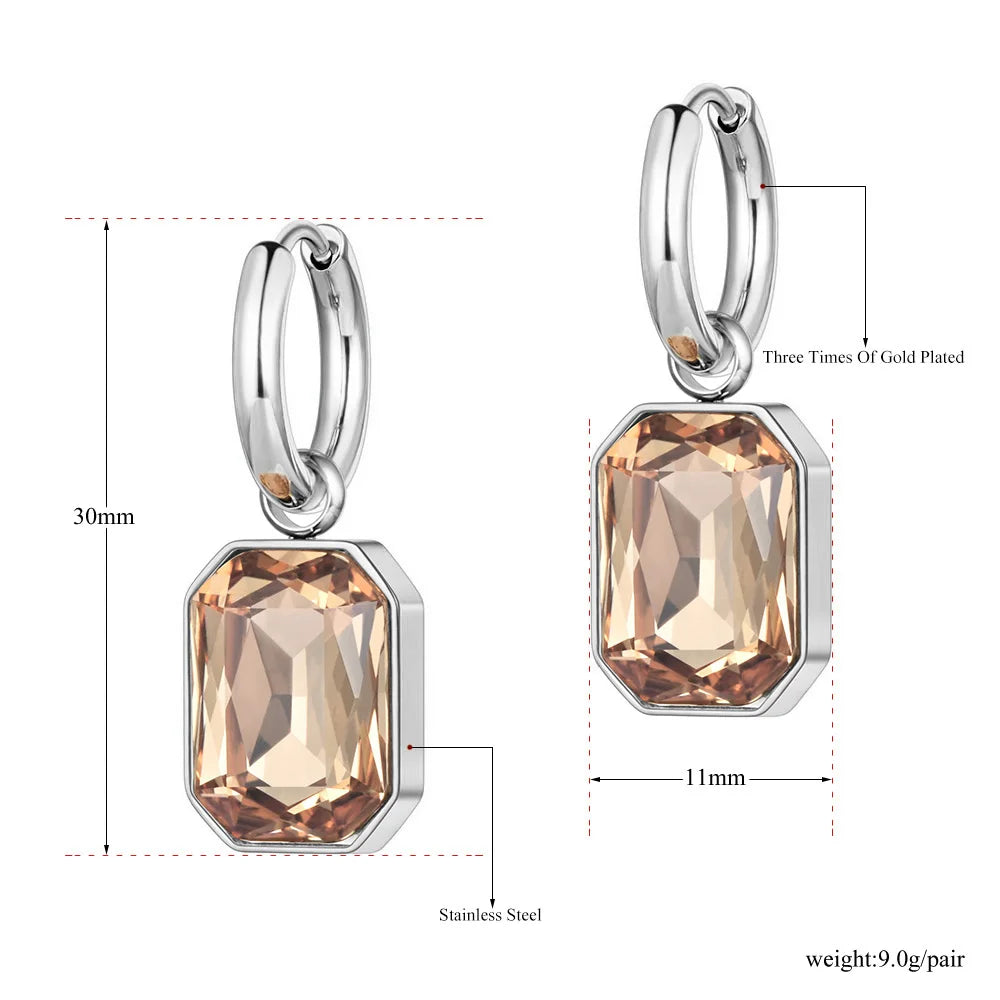 Lokaer Stainless Steel Geometric Square Hoop Earrings Sparkling Cubic Zirconia Crystal Earrings Jewelry For Women серьги E22115