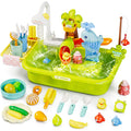 Kids Electric Kitchen Sink Toy – Pretend Play Dishwasher with Running Water & Fishing Game for Girls