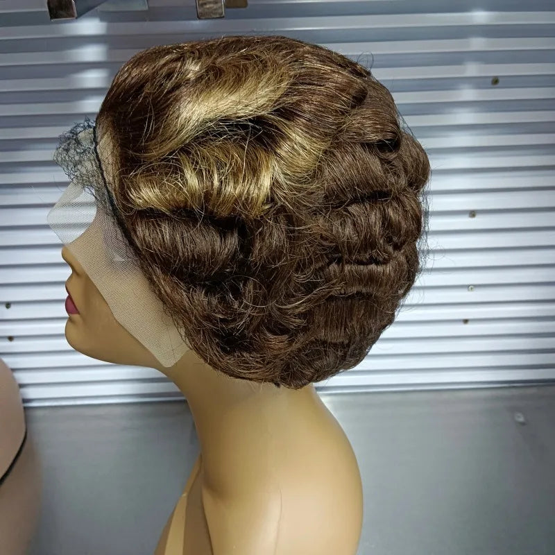 Full Hand Weaving Short Curly Wig 13*4 Lace Frontal Design Brazilian Virgin Remy Human Hair New Style Comfortable & Natural Fit