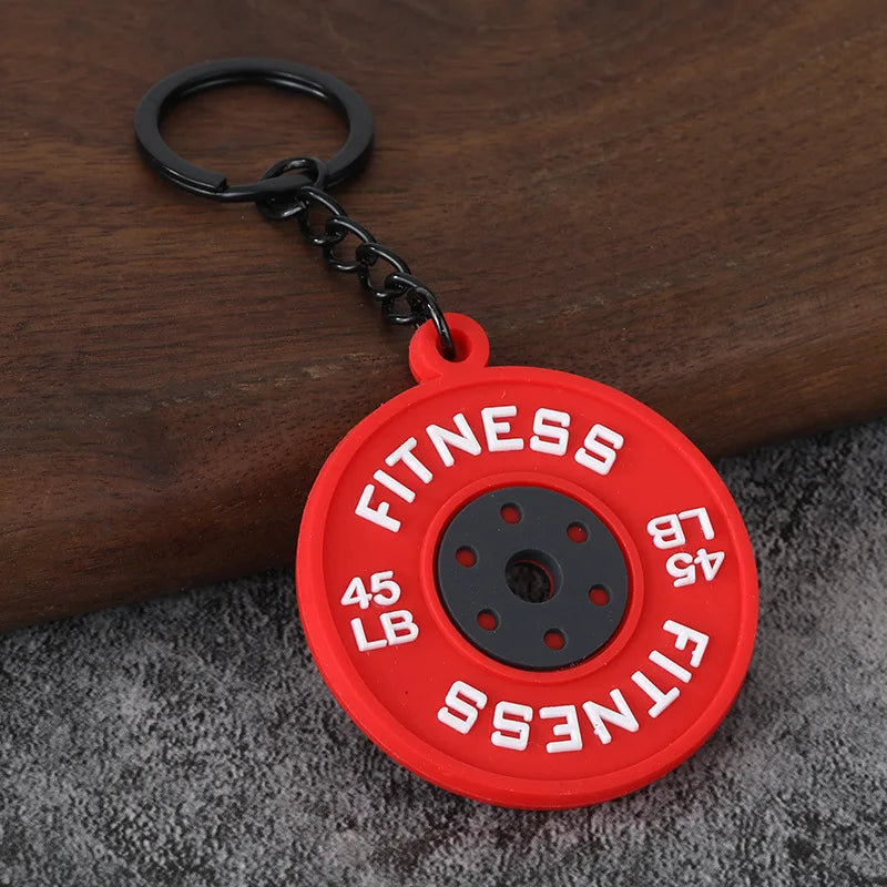 3D PVC Sports Fitness Pendant Mini Barbell Plates Keychain Kettlebells Water Cups Simulation Dumbbell Keyring Creative Bag Charm