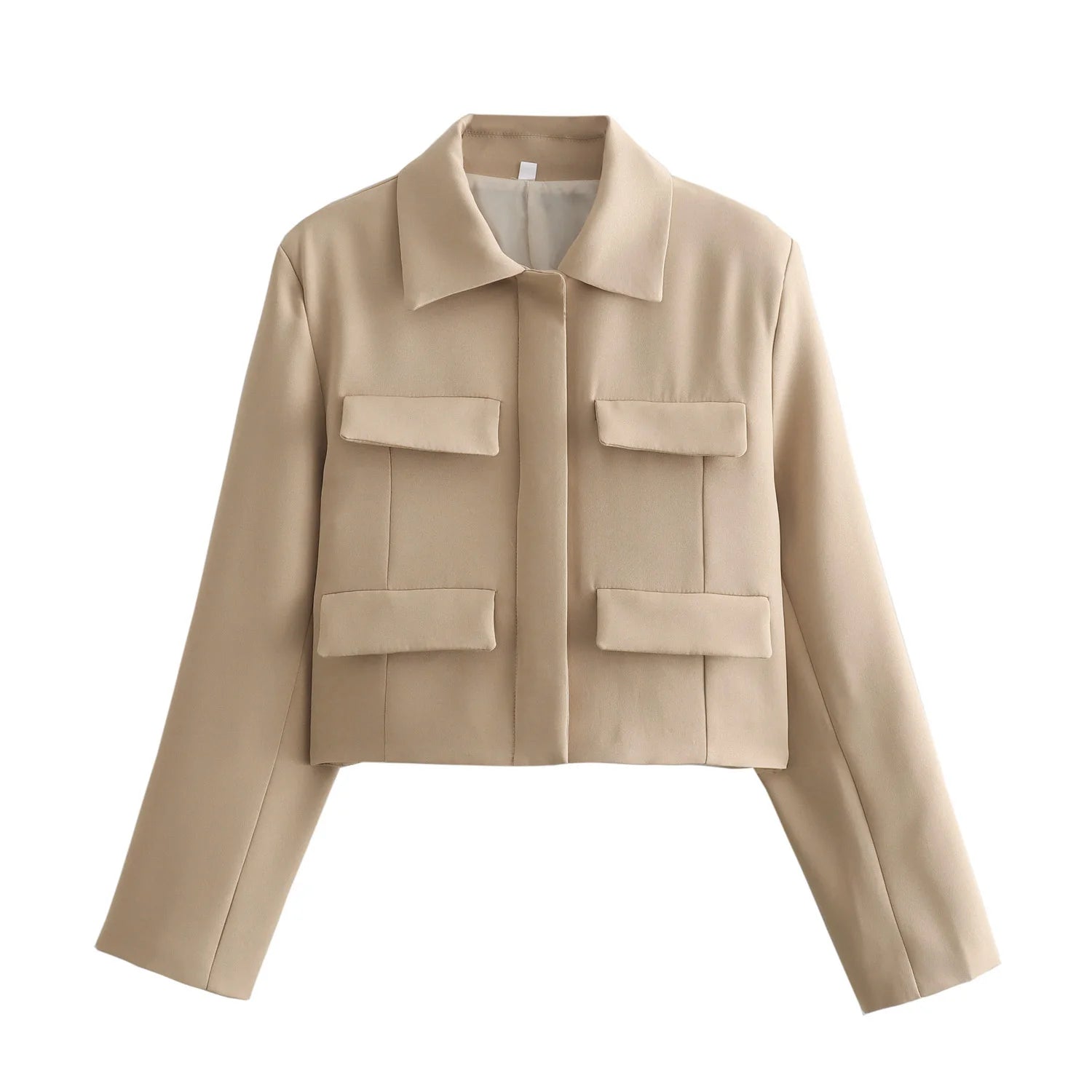 Women's Solid Office Jacket – Long Sleeve Button Coat with Pockets