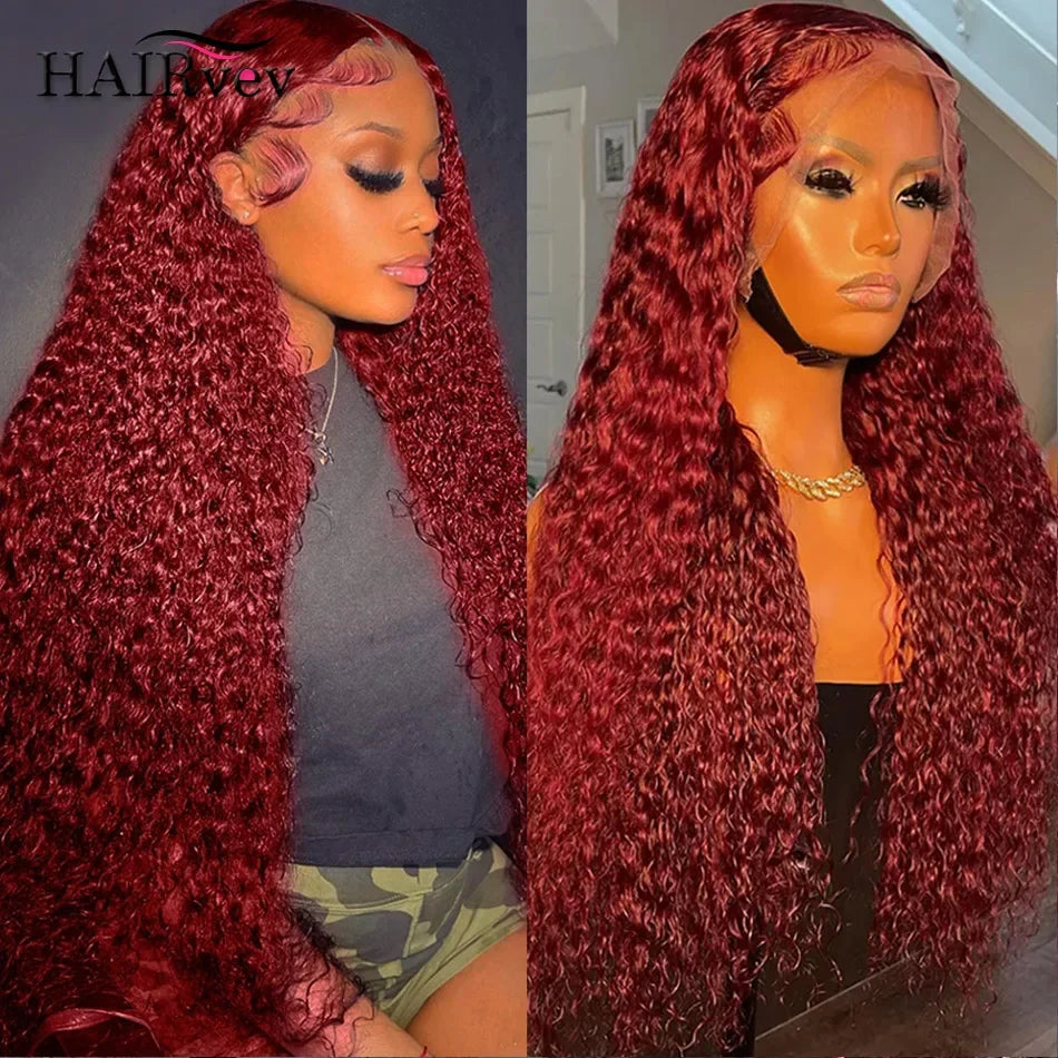 99J Burgundy Deep Wave Human Hair Wig – 13x4 HD Lace Frontal Wig Pre Plucked Brazilian