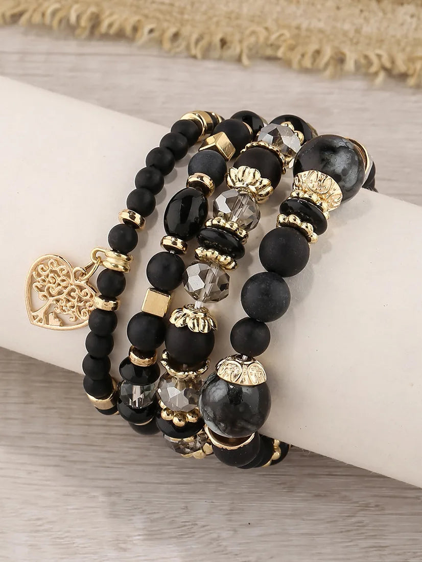 New Acrylic Beads Chain Bracelet Set For Women Tree Of Life Charm Elastic Bangle Female Bohemian Jewelry Accessories
