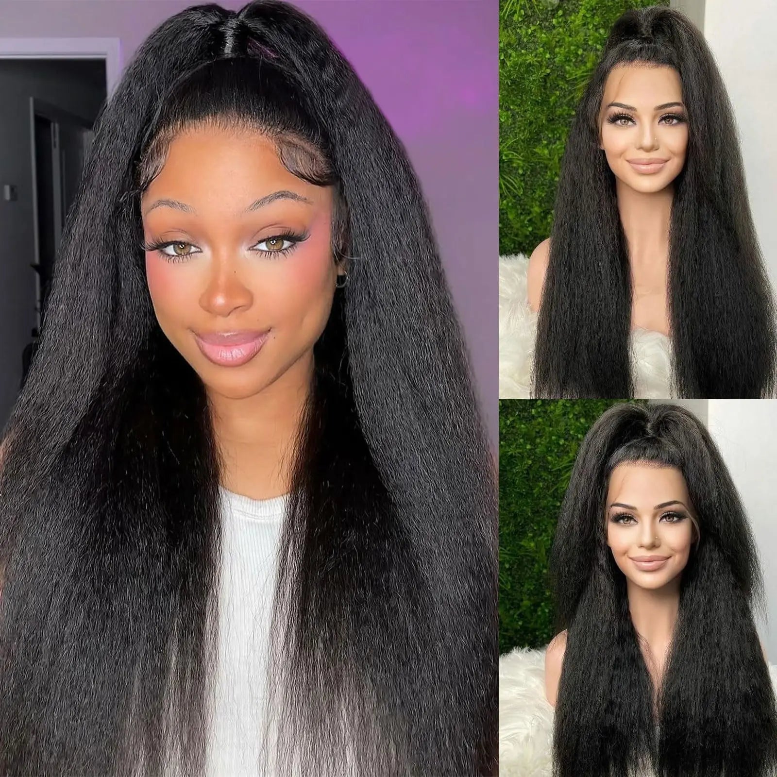 Glueless Kinky Straight Short Human Hair Wig 4x4 13x4 Frontal HD Transparent Lace Peruvain Remy Soft Yaki Wig Ready To Wear