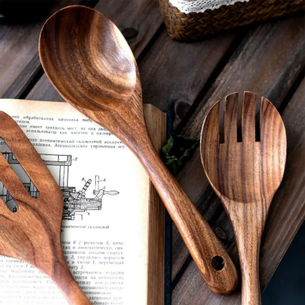Wood Kitchenware Cooking Set – Natural Wooden Kitchen Utensils for Home Cooking