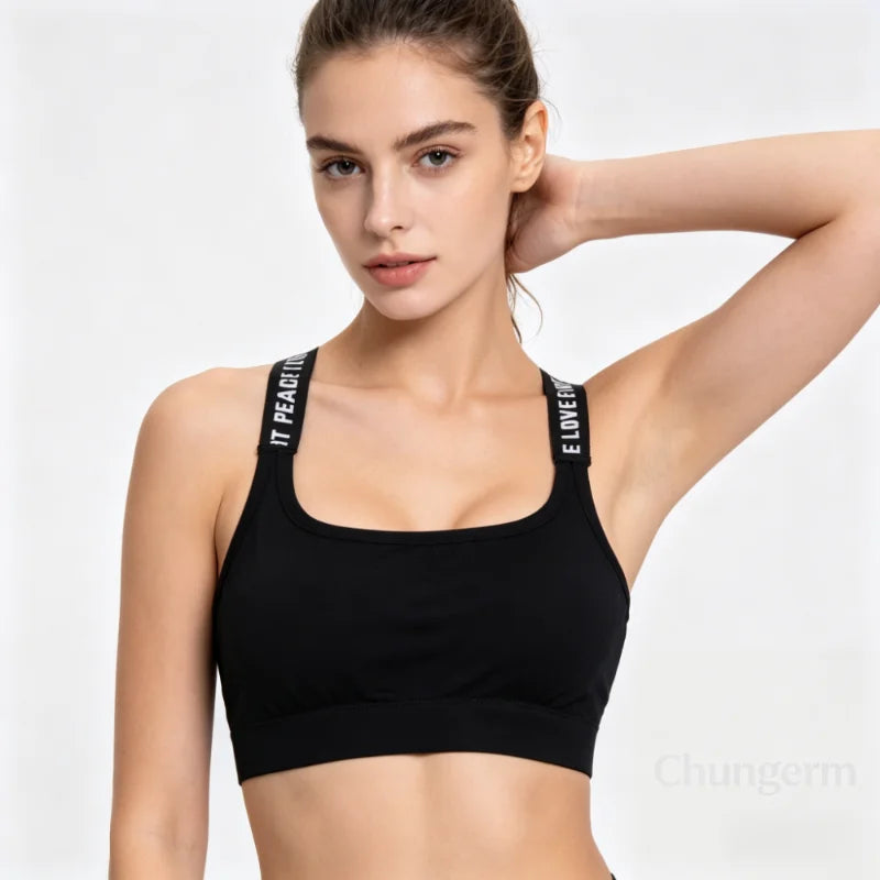 Women's Wireless Sports Yoga Crop Top – Seamless Activewear with Wide Letter Straps