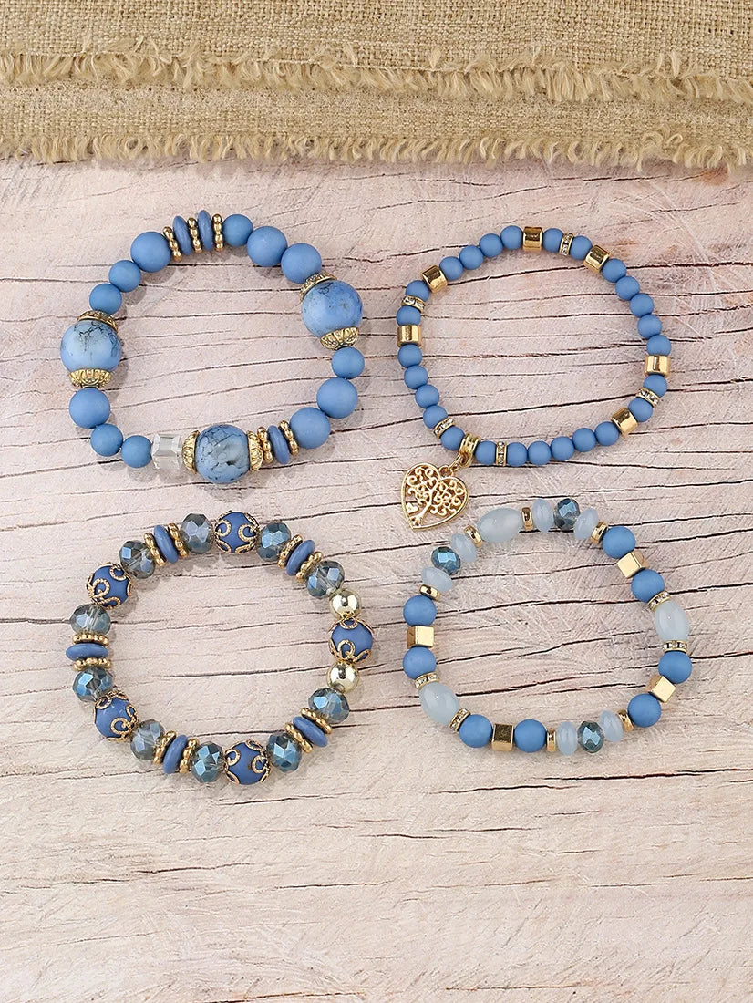 New Acrylic Beads Chain Bracelet Set For Women Tree Of Life Charm Elastic Bangle Female Bohemian Jewelry Accessories