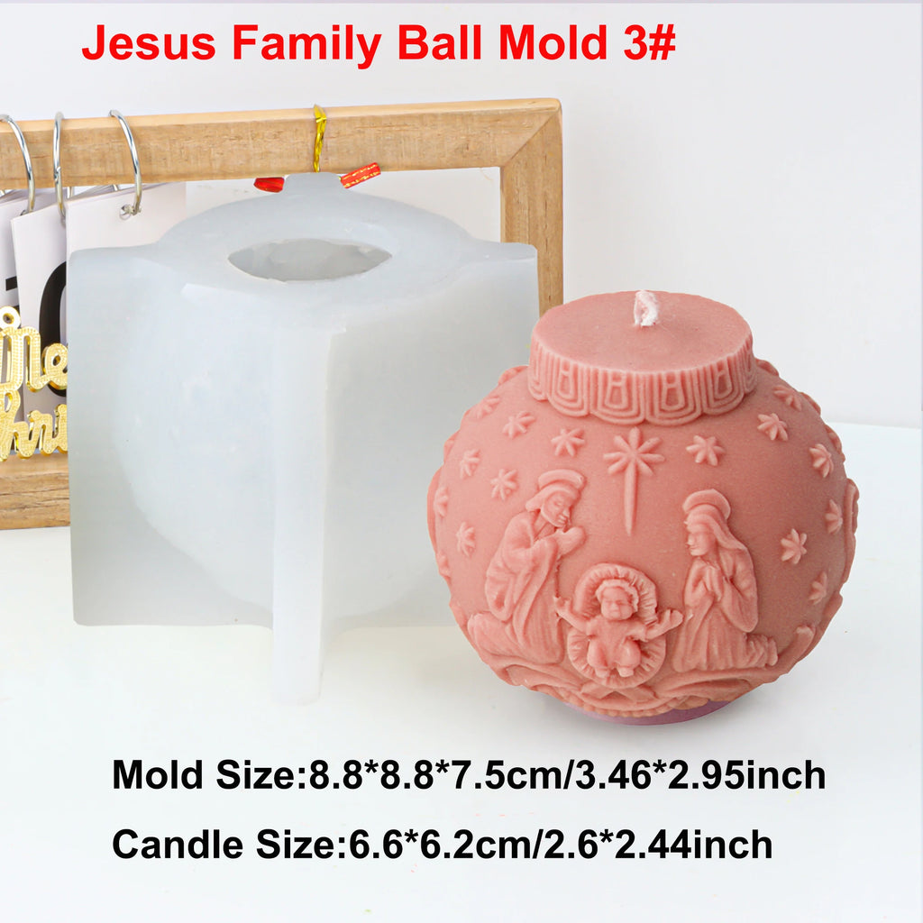 Jesus Family Sphere Silicone Mold | DIY Holy Family Round Ball Resin & Plaster Ornament Mold | Candle & Craft Making Tool