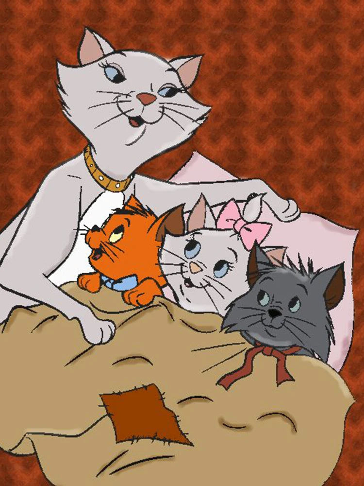 Aristocats Diamond Painting Kit | 5D DIY Full Round Drill Cat Mosaic | Cross Stitch Embroidery | Kids Gift & Home Decor Wall Art