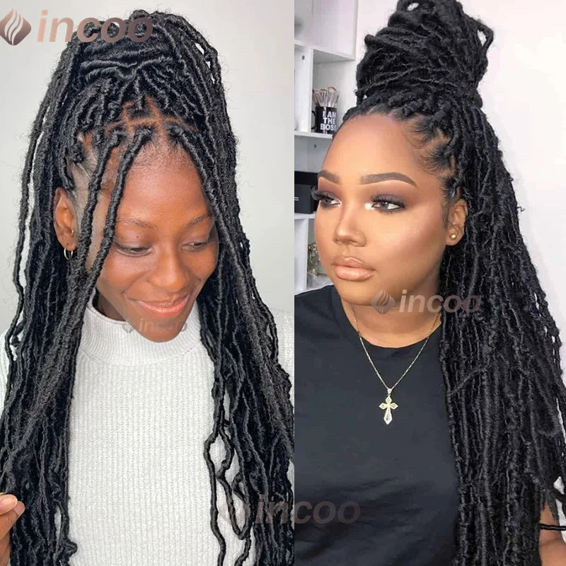Locs Goddess Full Lace Synthetic Braided Wig 40'' Soft Butterfly Crochet Hair Wig Pre Looped Afro Box Braids Wig For Black Women