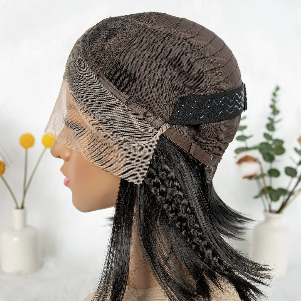 Synthetic Cornrow Braided Wigs Straight 13x4 Lace Frontal Wig With Baby Hair Partition Design With Braided For Black Women