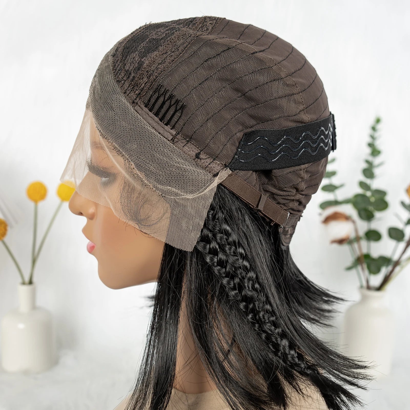 Synthetic Cornrow Braided Wigs Straight 13x4 Lace Frontal Wig With Baby Hair Partition Design With Braided For Black Women
