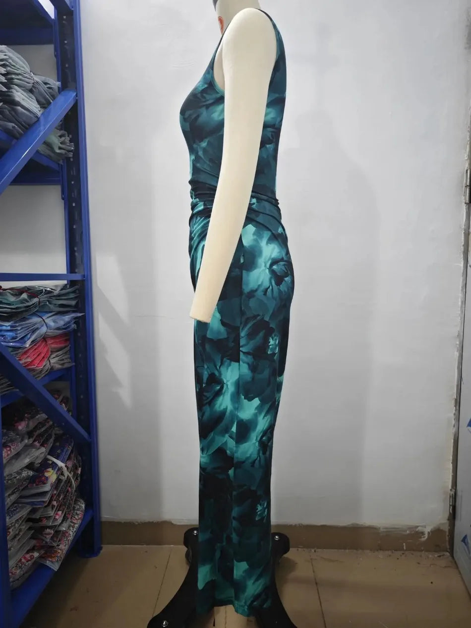 Women's Clothing 2025 Spring Summer New Fashionable Printed Temperament Slim Fit Sexy Sleeveless Tight Fitting Dress