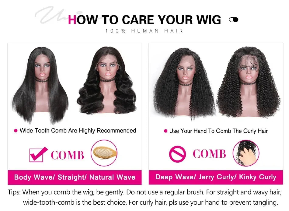UNice 7x5 & 13x4 Lace Water Wave Human Hair Wig With Drawstring & Baby Hair Pre Cut Pre Bleached Glueless Wig