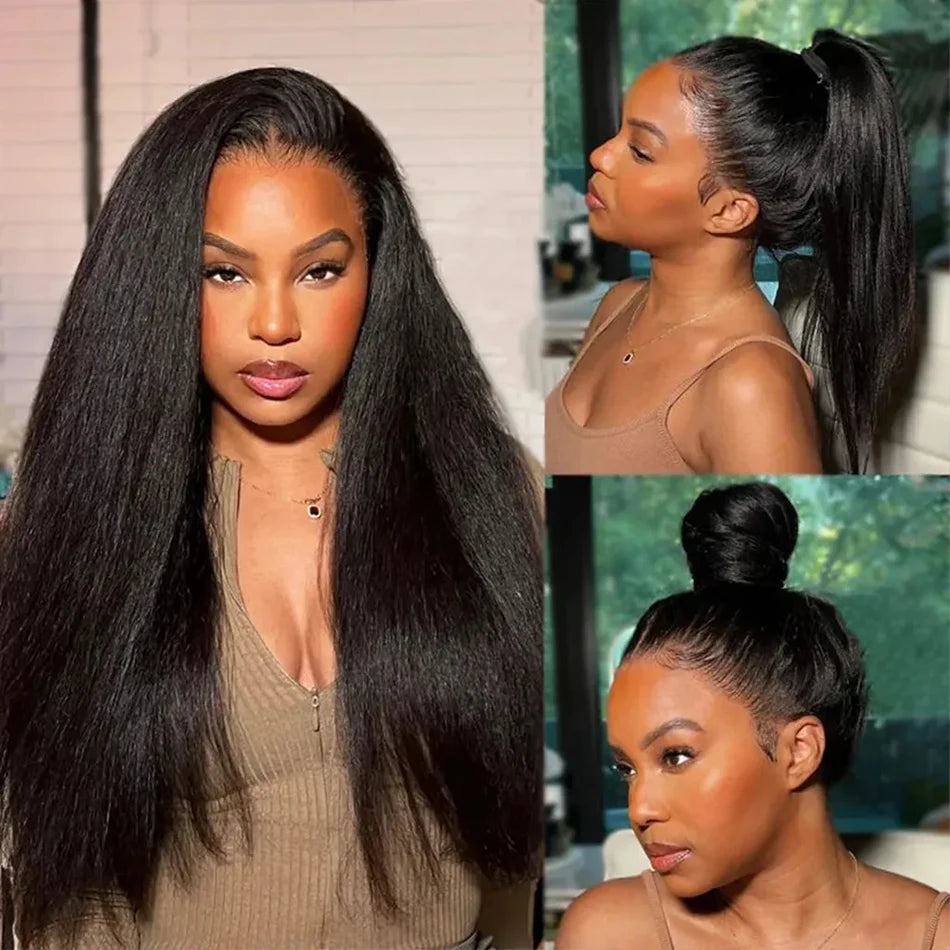 Invisi Draw-strings Kinky Straight 360 Glueless Wig PreCut Lace InvisiFit Strap Wear Go Wig Hidden Strap 360 Full Lace Front Wig