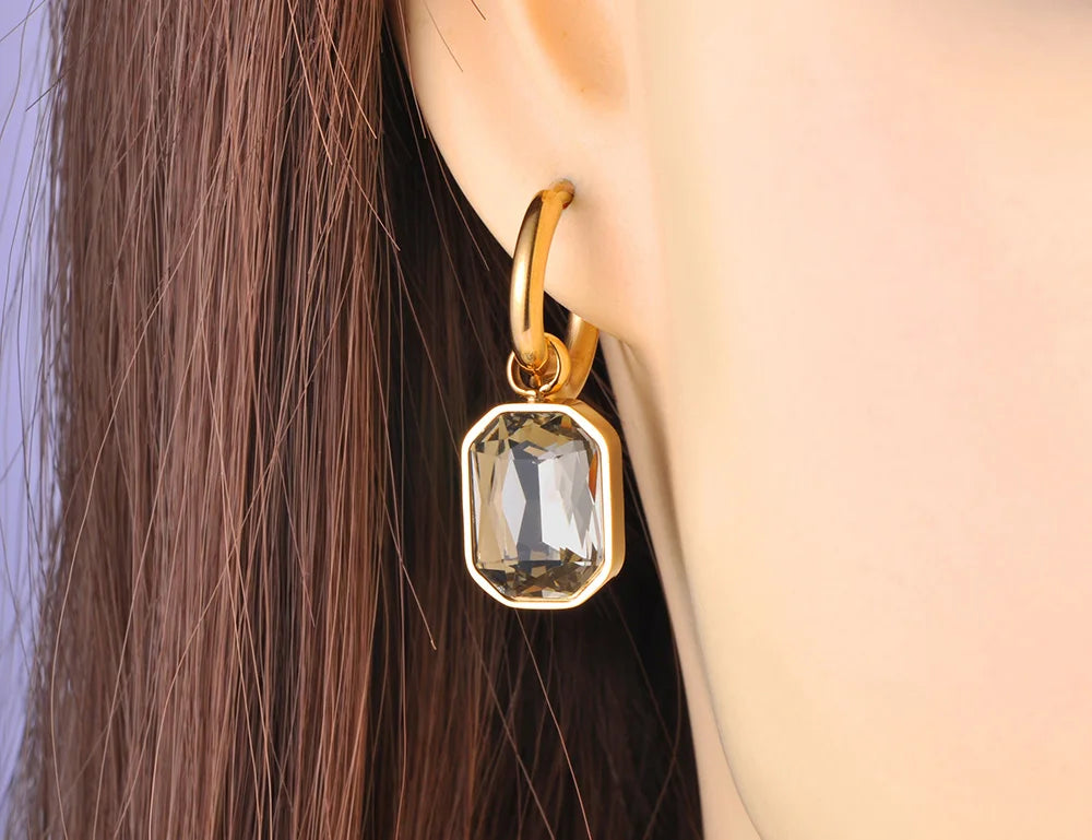 Lokaer Stainless Steel Geometric Square Hoop Earrings Sparkling Cubic Zirconia Crystal Earrings Jewelry For Women серьги E22115