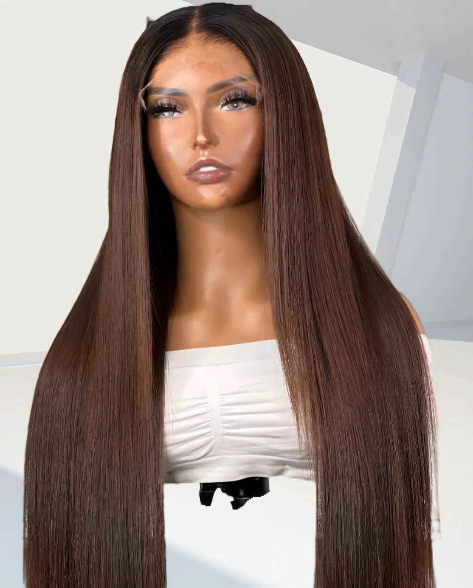 30 Inch Chocolate Brown Lace Front Wig 200% Density Straight HD transparent Lace Frontal Wigs Human Hair Pre Plucked For Women