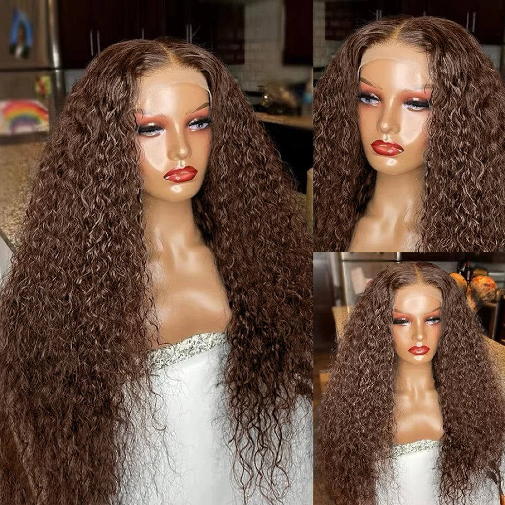 Chocolate Brown Deep Wave Curly Wigs Human Hair 36 Inch Lace Front Human Hair Wig 13x6 Hd Lace Frontal Wig Human Hair For Women