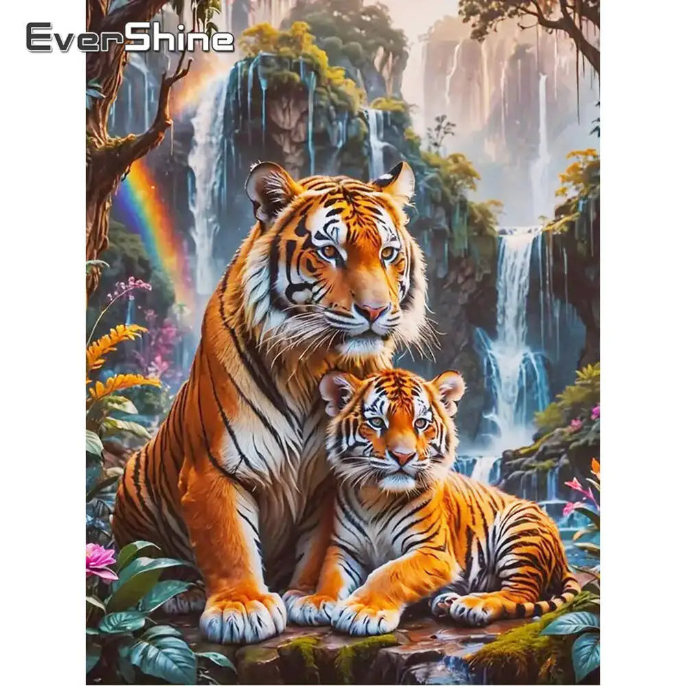 Evershine Tiger Diamond Painting Kit | 5D DIY Full Drill Animal Mosaic | Square & Round Drill | Home Decor Wall Art