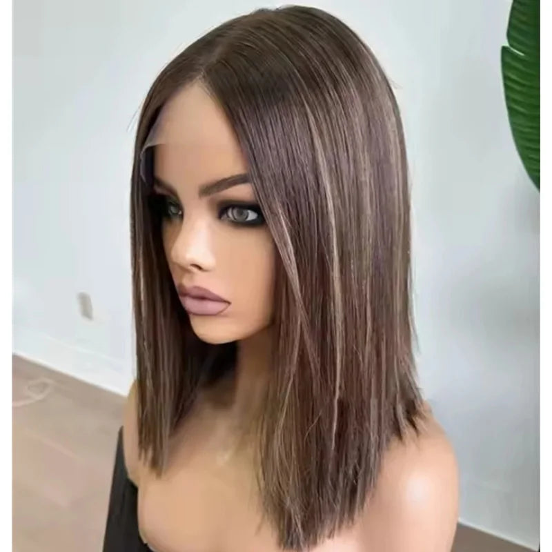 Dark Brown Lace Frontal Wig With Blonde Highlights And Dark Roots Brown Blonde Balayage Heat Friendly Synthetic Wig For Women