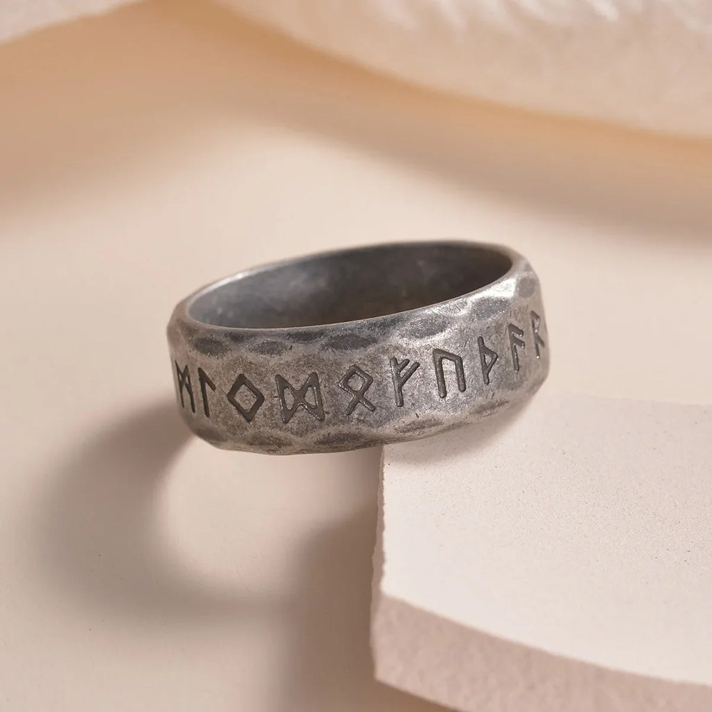 SUNFLOWERZHU Wholesale Men'S Stainless-Steel Rings Punk Viking Rune Men Rings Bevel Vintage Rings Silver Ring Jewelry For Man