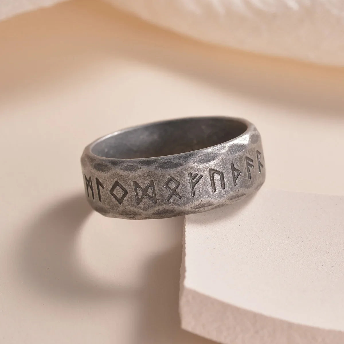 SUNFLOWERZHU Wholesale Men'S Stainless-Steel Rings Punk Viking Rune Men Rings Bevel Vintage Rings Silver Ring Jewelry For Man