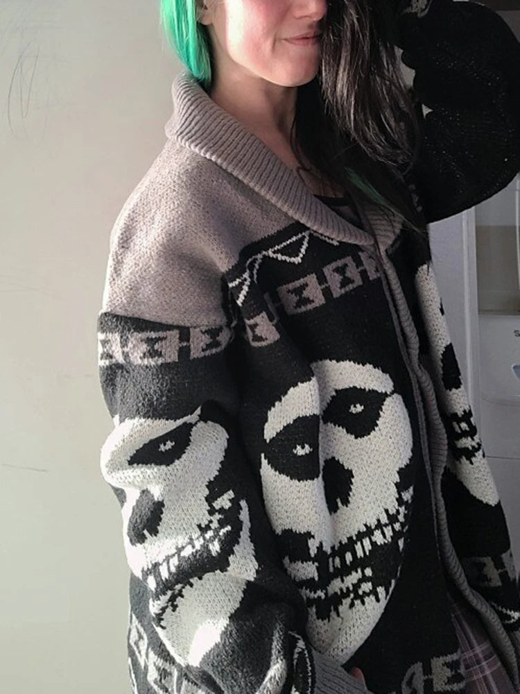 Y2K Gothic Ghost Print Harajuku Sweater – Men's & Women's Long Sleeve Warm Coat