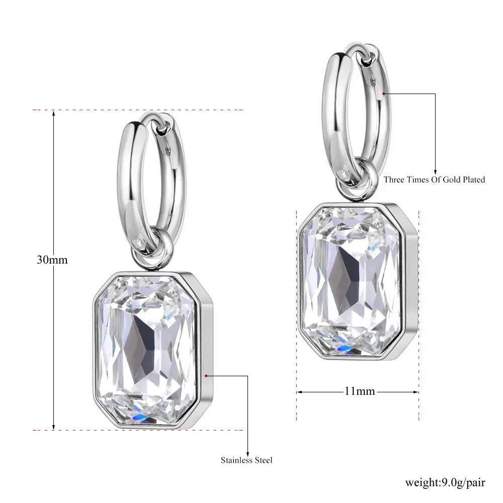 Lokaer Stainless Steel Geometric Square Hoop Earrings Sparkling Cubic Zirconia Crystal Earrings Jewelry For Women серьги E22115