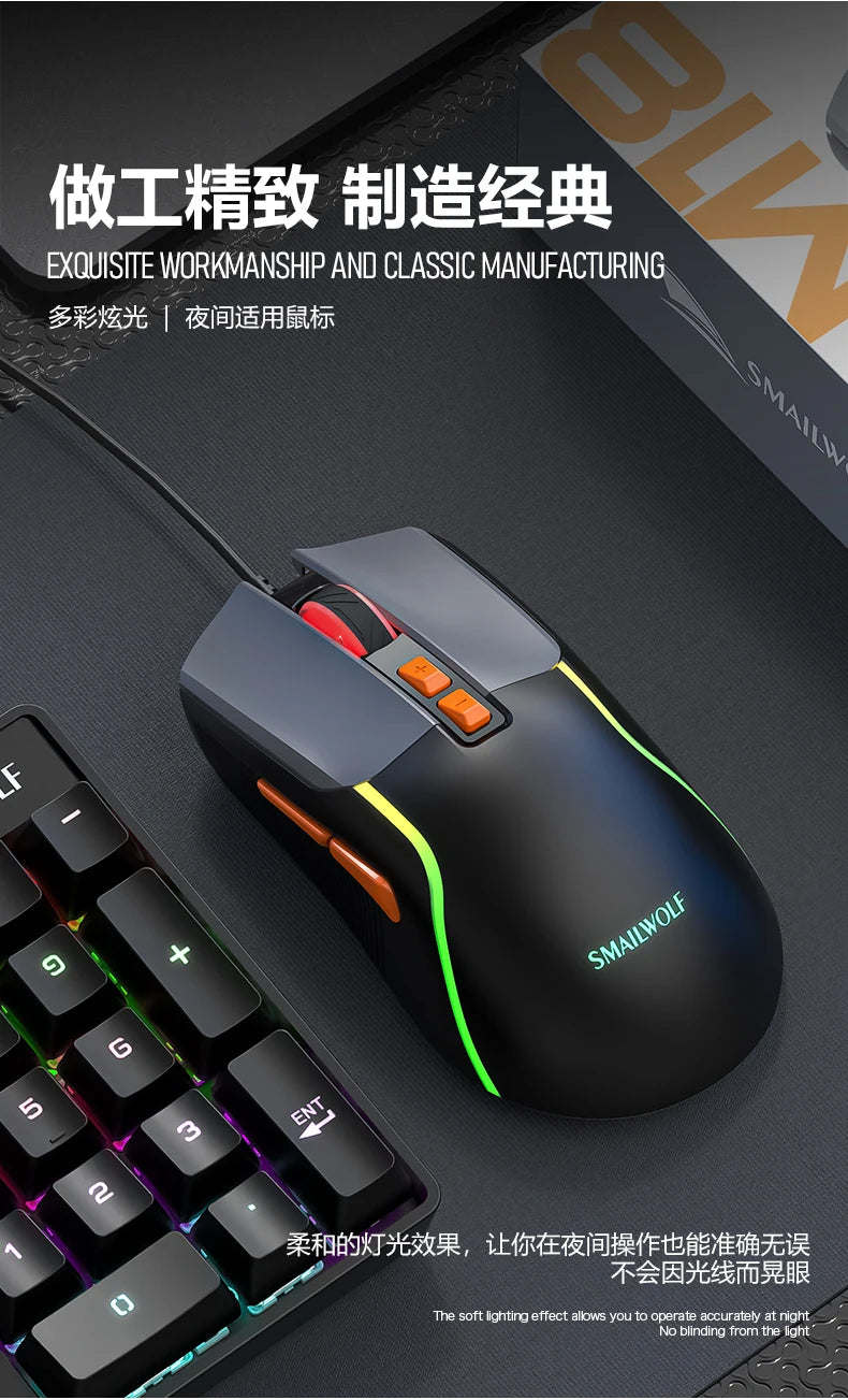 SMAILWOLF M18 RGB Gaming Mouse – Wired USB Ergonomic E-Sports Mouse for PC & Laptop