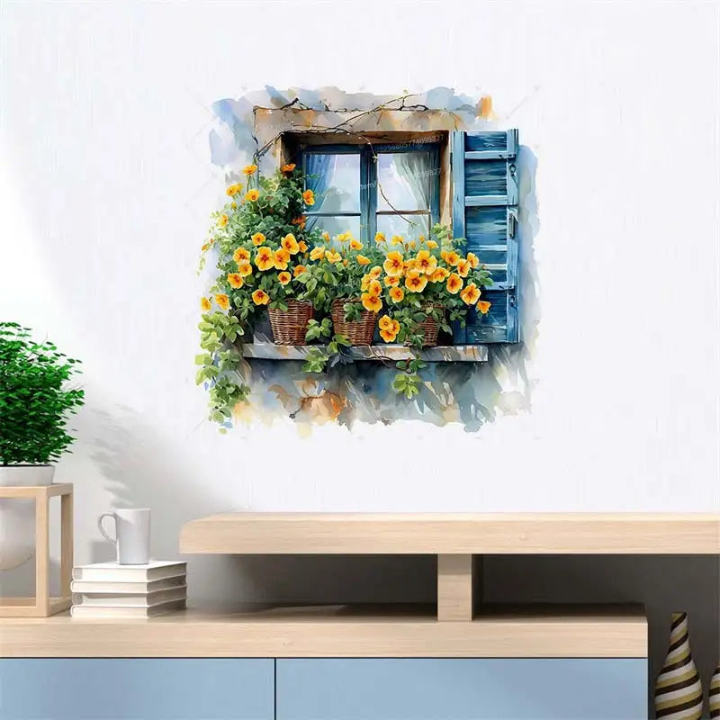 Watercolor Flower Wall Stickers | Removable PVC Window & Sofa Decals | Pastoral Floral Home Decor