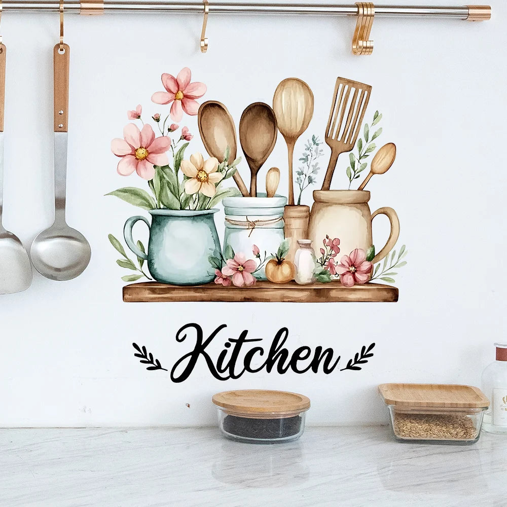 Kitchen Utensils Wall Sticker | Self-Adhesive PVC Waterproof Decal | Creative Home Decor Art for Kitchen & Dining Room